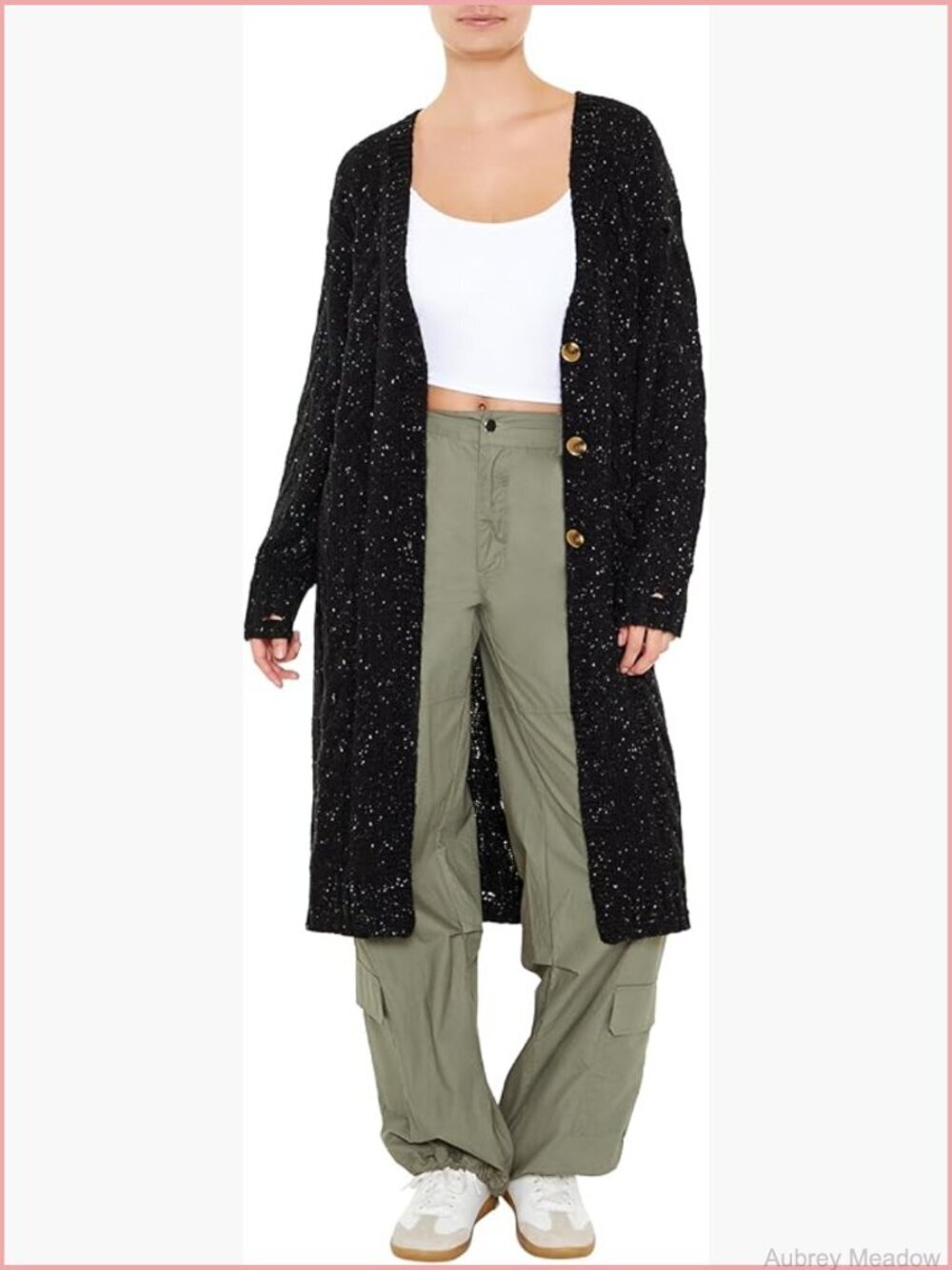 Speckled Longline Duster Cardigan with Button Front